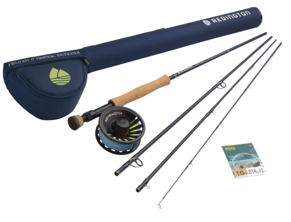 he Redington Tropical Saltwater Kit, equipped with rod, reel, and line for saltwater success.
